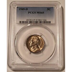 1949 D Jefferson Nickel MS65 PCGS Toning